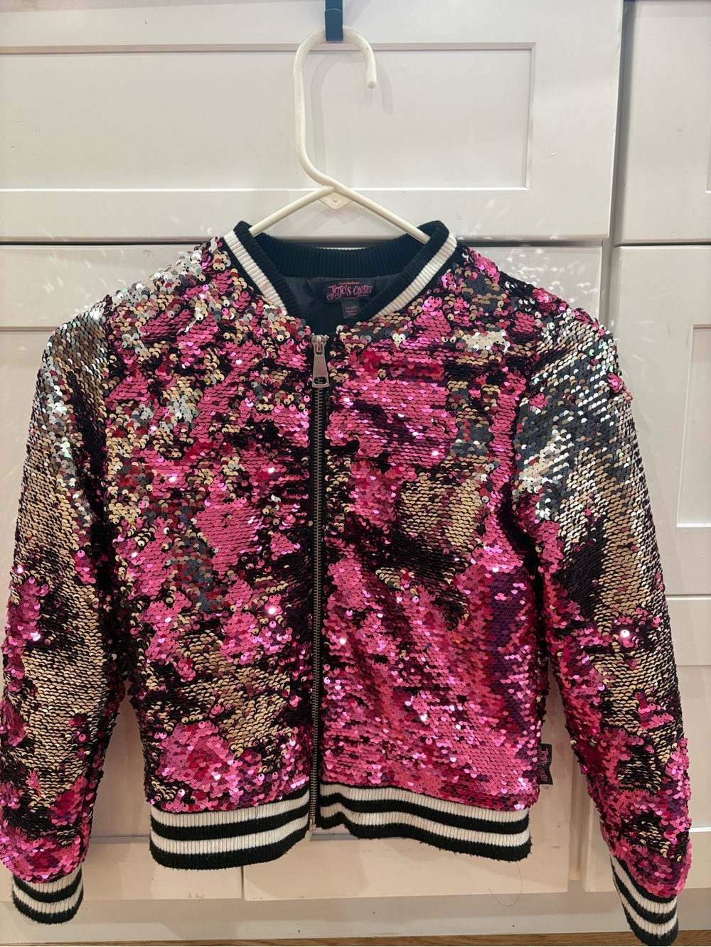 JoJo Siwa Sequin Jacket in Hot Pink and Silver Moveable Sequins